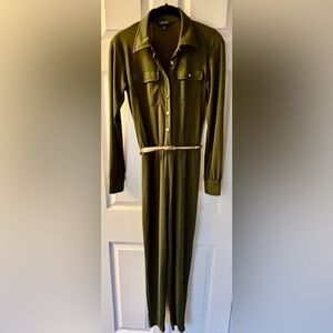 Lauren Ralph Lauren Utilitarian Gold Logo Button Jersey Sage Green Jumpsuit SP